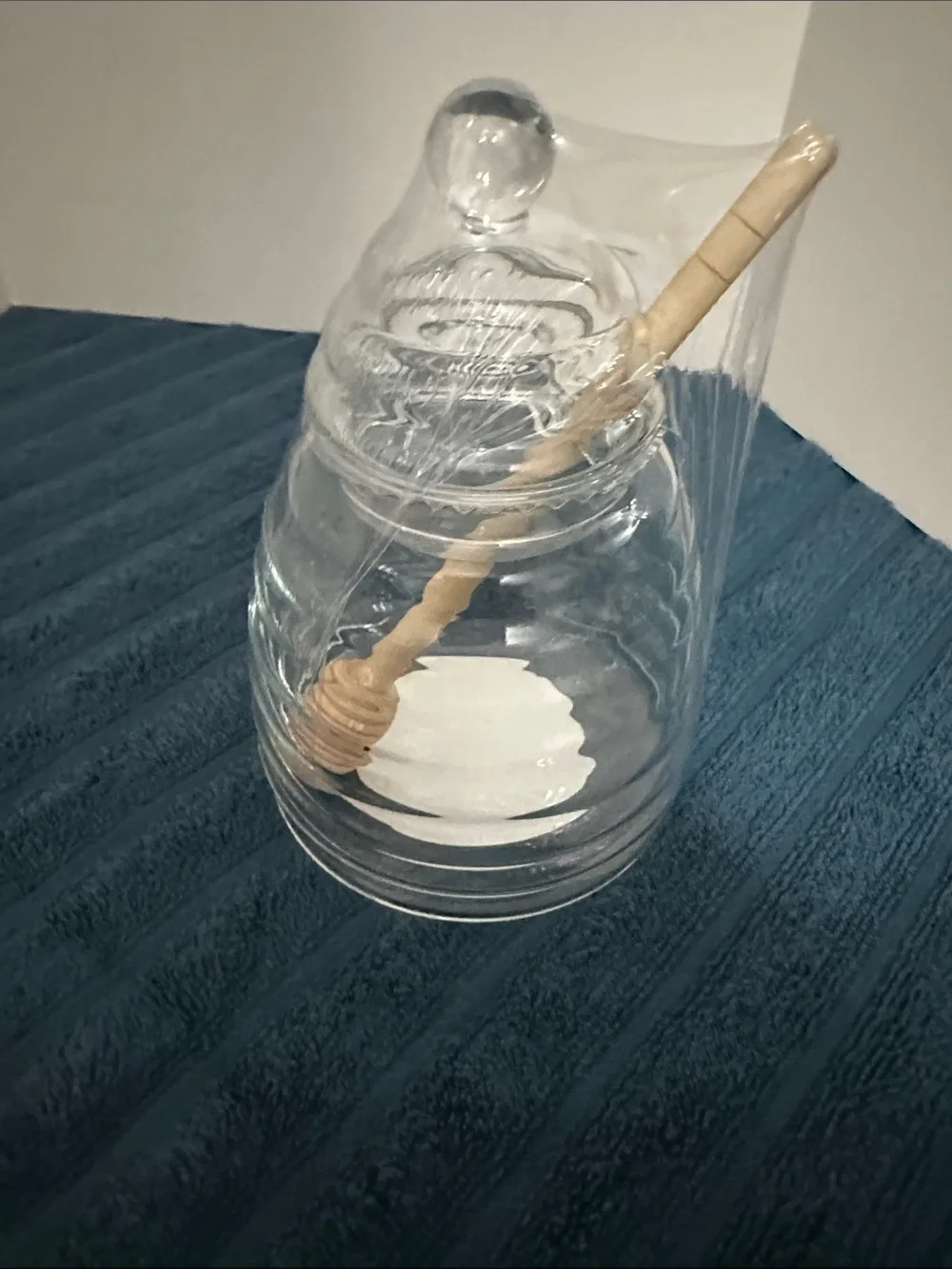 Glass Tea Steeper with Lid and Blue Handle - "Steep It Real", glass honey keeper - Picture 8 of 8